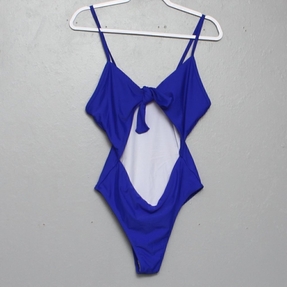 Unbranded blue cutout tie front one piece swimsuit